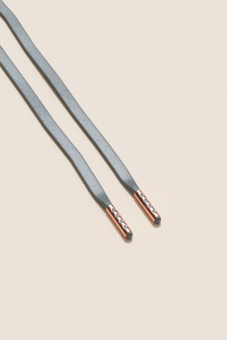 Senkels Aluminium Grey 3mm Flat Waxed Shoelaces with Rose Gold Aglets