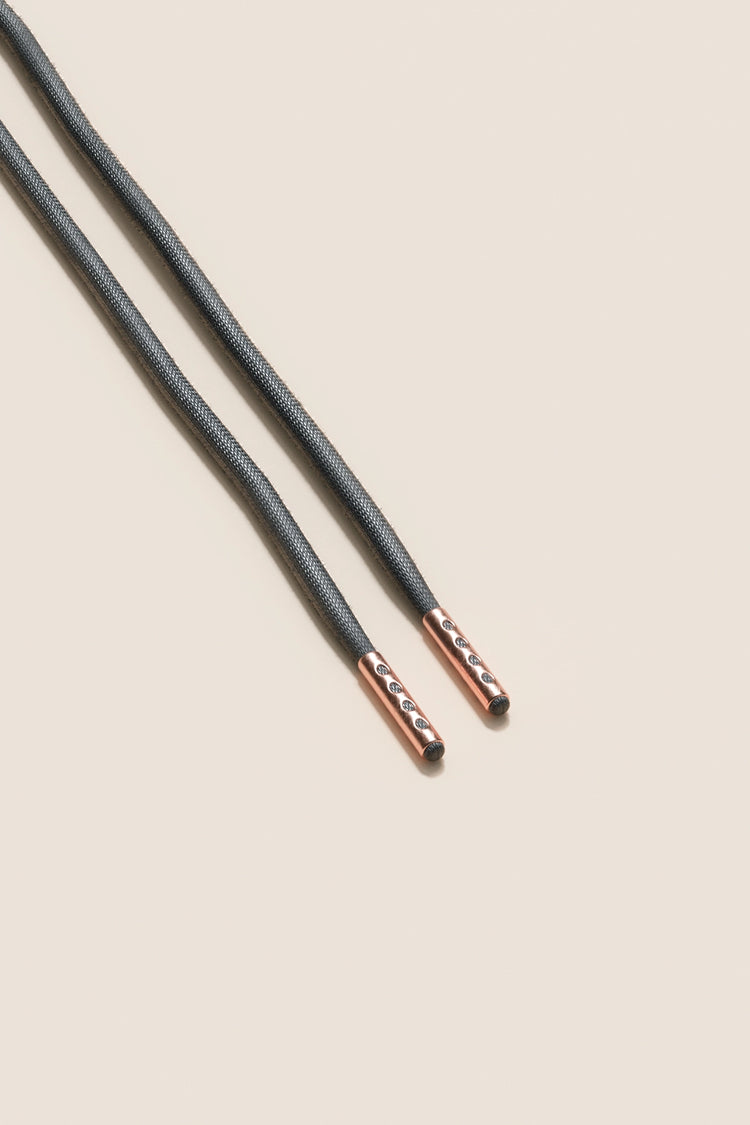 Senkels Charcoal 4mm Round Waxed Shoelaces with Rose Gold Aglets