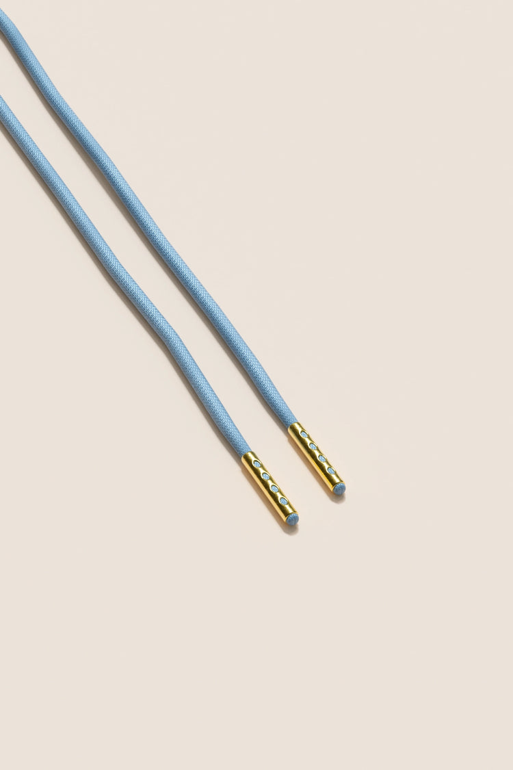Senkels Light Blue 2.5mm Round Waxed Shoelaces with Gold Aglets