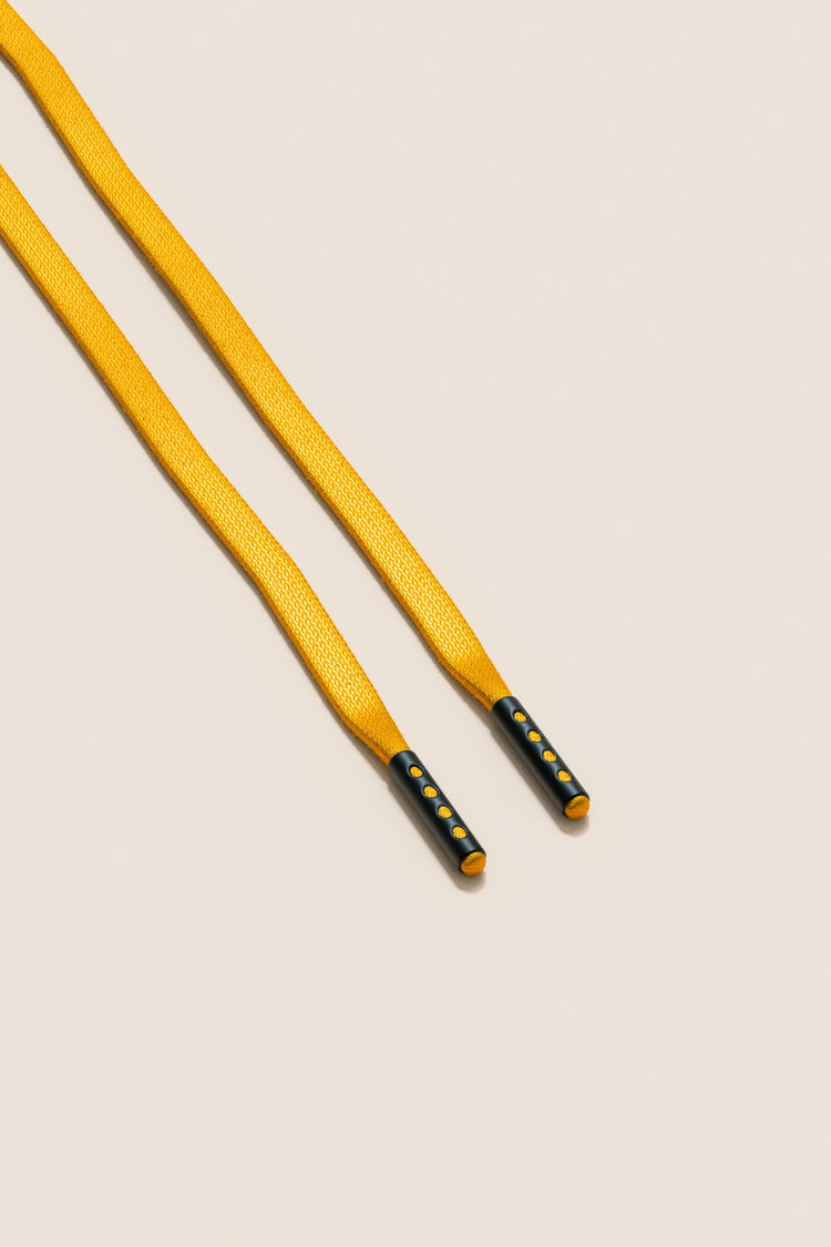 Senkels Yellow 3mm Flat Waxed Shoelaces with Black Matte Aglets